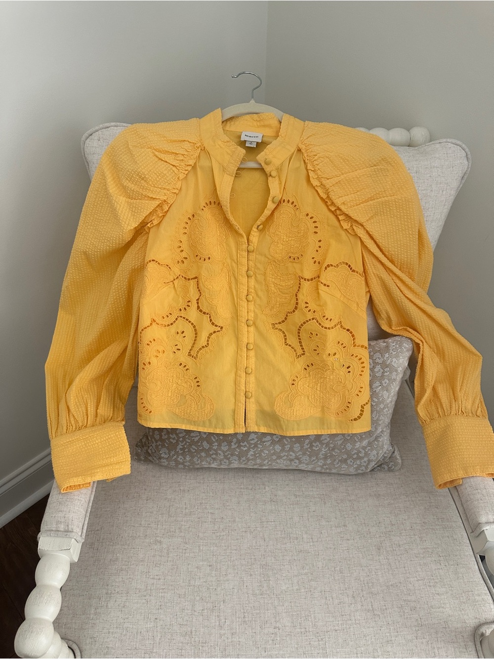 Anthropologie Maeve Yellow Eyelet Button-Front Blouse